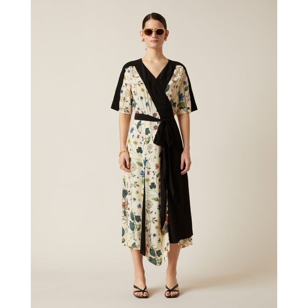 Jigsaw Black and Cream Floral Wrap Midi Dress - never worn - Reposh